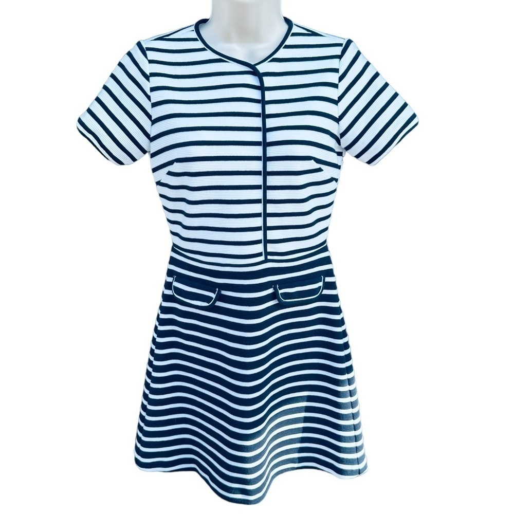 Elizabeth McKay Navy Stipe Dress Size 2 xsmall classic workwear business 7005